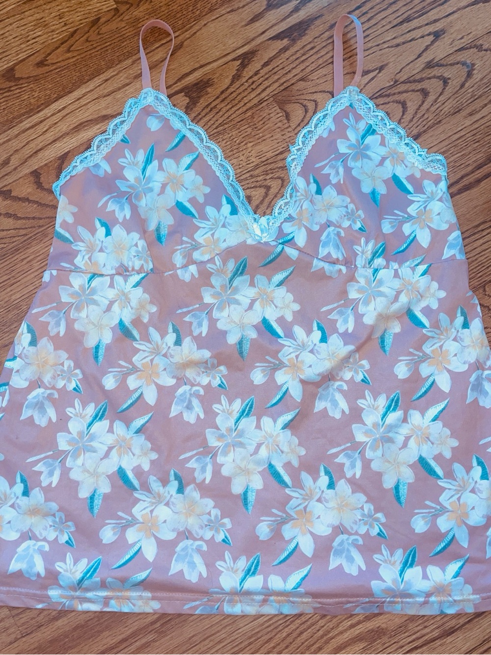 Nanette Lepore Pink Floral Pajama Camisole Top Lace Detail Size Large EUC